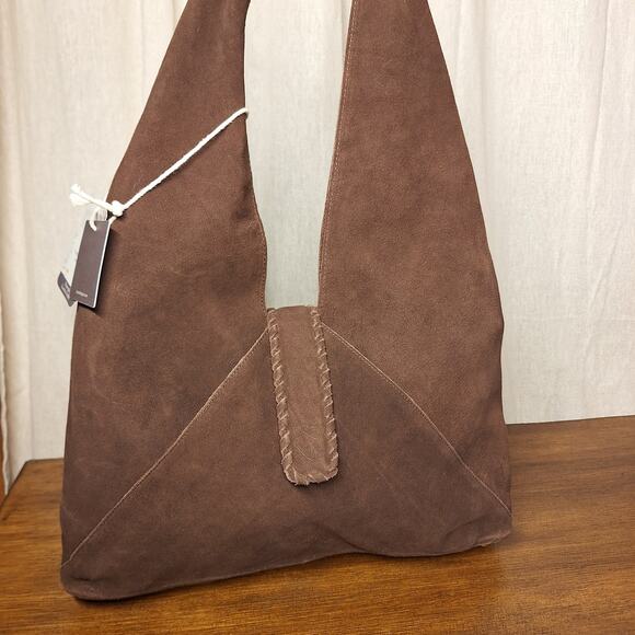 Haute Hippie NEW Triangle suede hobo shoulder bag brown100% leather NWT bohemian - Picture 5 of 9